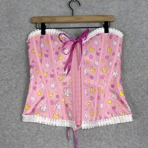 LittleForBig‎ Bunny Print Corset Top Lace Up Womens M Kawaii Y2K Fairy Coquette